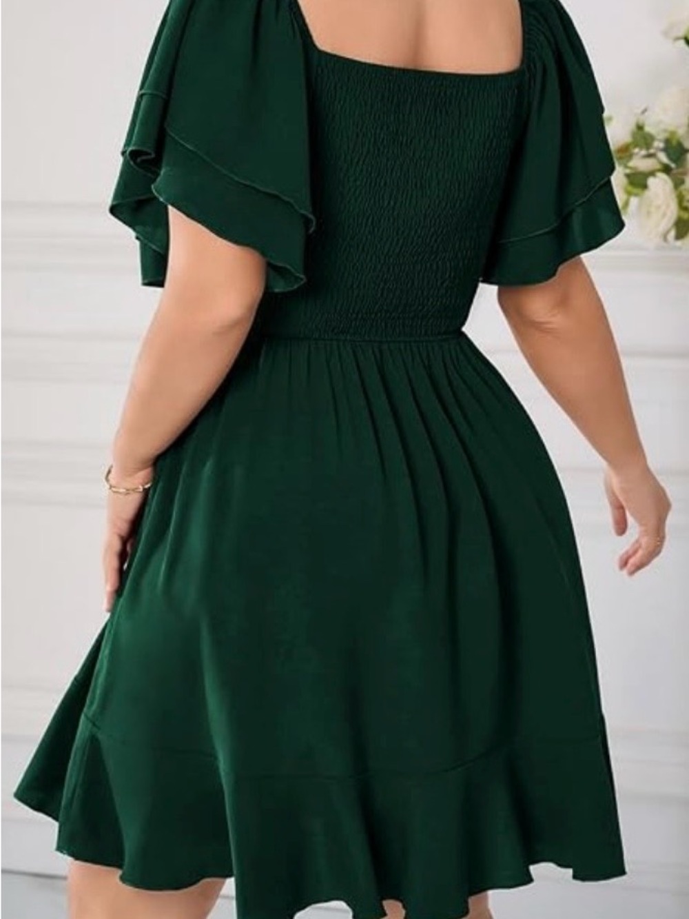 Plus Size Green A-Line Ruffle Sleeve Mini Dress - Picture 2 of 7